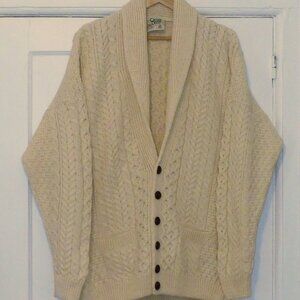 Men's Carraig Donn Irish Cable Knit Cardigan, XL. Pure new wool. Never Worn.